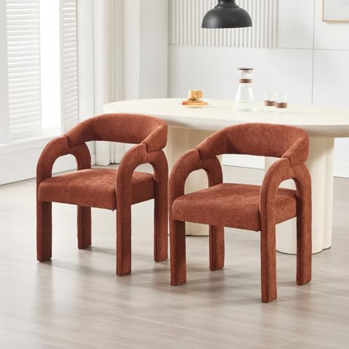 DAYALANE Esszimmerstühle 2er Set, Küchenstuhl Modern, Orange | Polsterstuhl aus Chenille, mit Armlehne & Geschwungener Rückenlehne, Stühle für Esszimmer & Wohnzimmer