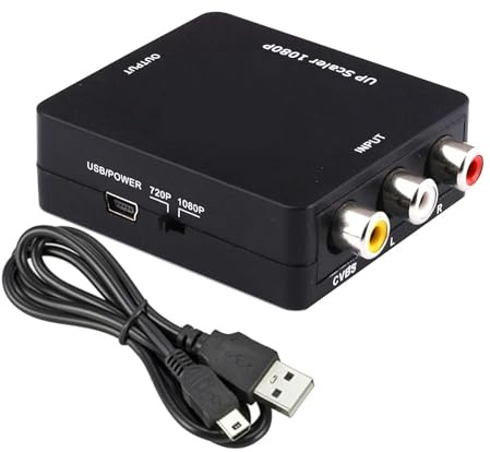RYEAZIQI HD 1080P RCA AV to HDMI Converter Video Audio Adapter for VCR DVD to TV with USB Cable Mini AV to HDMI RCA Composite CVBS(AV to HDMI)