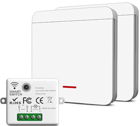 Funk Lichtschalter 230V Set mit Empfänger und Sender, kabelloser Funkschalter für Lampen & Geräte bis 1500W, einfache Installation, starke Signalübertragung, Multi-Control(2 switch + 1 receivers Kit)