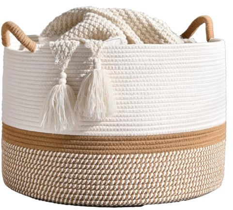 Idhadkc Large Cotton Rope Blanket Basket for Storage, Laundry, Nursery Foldable Storage Basket Dirty Clothes Basket