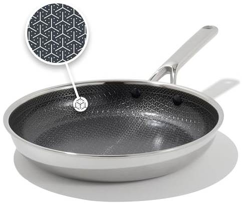 OXO Trident 10” Hybrid Nonstick Stainless Steel Frying Pan, Tri-Ply Thermobond PFAS-Free Ceramic Skillet, Induction & All Cooktop Compatible, Oven Temp to 850°F, Dishwasher Safe, Silver