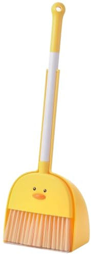 Kids Broom and Dustpan Set, Mini Yellow Duck Design Educational Cleaning Toys for Toddlers Home Play