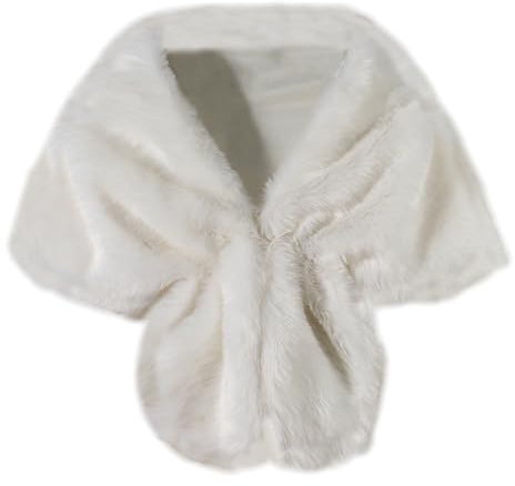 Caxndycing Bufanda de piel sintética para mujer, corta, de piel de zorro, cuello de invierno, para boda, estola de pelo sintético, cuello de piel sintética, Blanco, Talla única