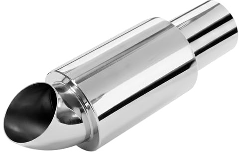 Catekro Silenziatore di scarico ingresso 63mm, Silenziatore finale in acciaio inossidabile Scarico sportivo ingresso 2,5 uscita 2,5 Silenziatore finale di scarico da 11 pollici Risonatore Ricambio