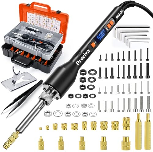 Kit Inserts Filetés Preciva M2-M6 Fer 60W Imprimante 3D | Embouts 750PCS, Inserts Laiton pour Plastique/Bois. Avec étui de Rangement. Temp 200-500°C. Set Complet.