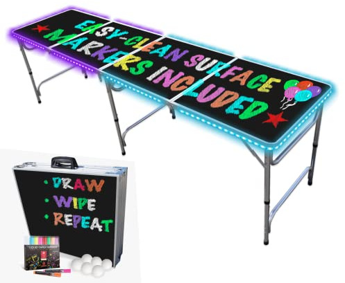 PartyPongTables.com 8-Foot Beer Pong Table w/Dry Erase Surface & LED Lights, Dry Erase w/LED Lights (PPT-082220231)