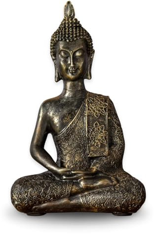 Statue Bouddha Thaï - Statuette Décoration Zen et Feng Shui - Apporte une Ambiance Apaisée et Relaxante à Votre Intérieur - Statue Porte-Bonheur Couleur Bronze - Hauteur: 21cm - Zen’Light