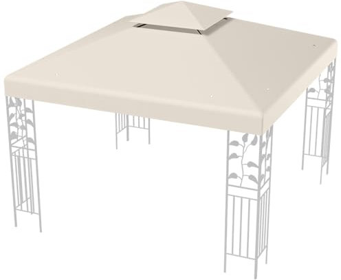 COSTWAY 3x3m Ersatzdach für Pavillon, Pavillondach Ersatzbezug mit Kamindach & Klettverschlüssen (Beige)