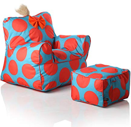 Sweety Toys 12145 Barnstol set med pall turkos med orange punkter-inomhus/utomhus vattentät