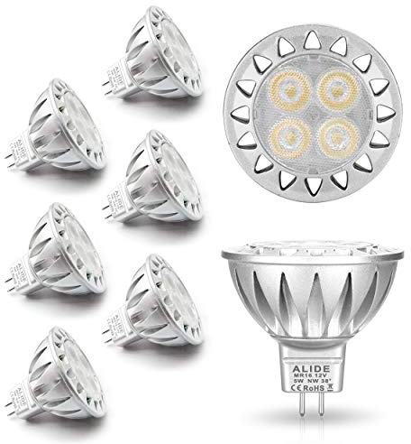 ALIDE MR16 GU5.3 Lampadine LED 5W 4000K neutro/bianco naturale, equivalenti alle lampadine alogene da 20W-35W, MR16 a bassa tensione da 12V per illuminazione a binario a soffitto, non dimmerabile, 450
