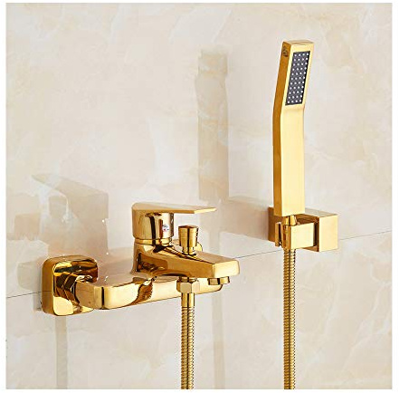 GLYYR Gold Badewannenarmaturen Messing Bad Dusche Set Einzelgriff Wand Badewanne Mischbatterie Dusche Mit Handbrause Fürs Badezimmer
