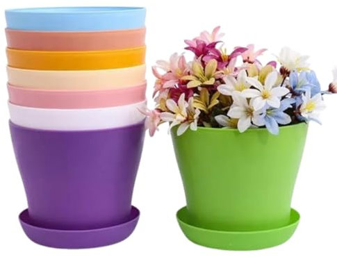 TOKERD 10 Piezas Macetas de Plástico con Plato Coloridas 10cm Macetas de Plantas de Interior y de Exterior para Oficina u Hogar