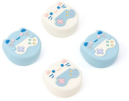GeekShare Cappucci per impugnatura per pollice a tema animali carini compatibili con Switch/OLED/Switch Lite Cover per joystick in silicone morbido 4 pezzi - Game Cat