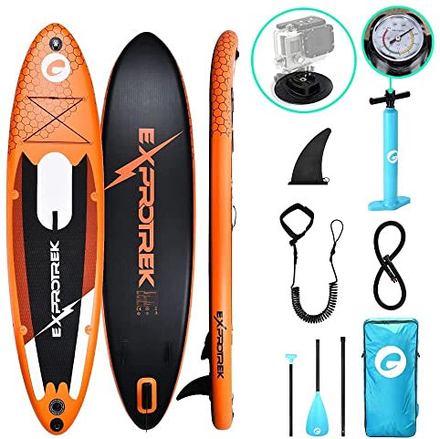 Exprotrek Stand Up Paddling Board, aufblasbares SUP Board, Stand Up Paddle Board Set, 6 Zoll dick für alle Schwierigkeitsgrade 150KG MAX Orange