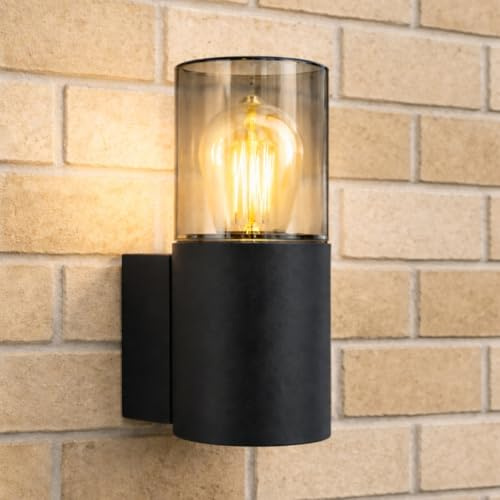 CGC Lighting Outdoor Wall Light Black Modern Weatherproof Outside Door Patio Terrace Weather Proof Resistant Exterior Anthracite Smoked Smoky Smoke Diffuser (Black)