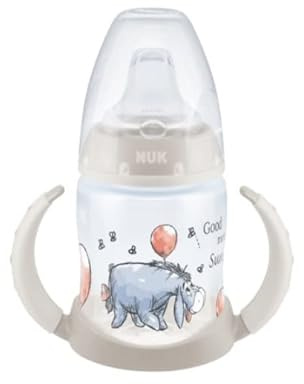 NUK First Choice+ Disney Winnie Puuh Lernflasche | 6-18 Monate | Temperaturregelungsanzeige | 150 ml | Anti-Kolikventil | auslaufsicherer Auslauf | ergonomische Griffe | BPA