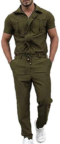 oytto Herren Revers Latzhose Kurzarm Arbeitsoverall Kurzarm Arbeitskleidung Boilersuit Latzhose, grün, M