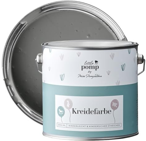 MissPompadour Wandfarbe Kinderzimmer Grau & Achtsam 2,5L mit hoher Deckkraft - geruchsneutrale, spritzfreie Kreidefarbe - atmungsaktiv, wasserbasiert, VOC-frei - LittlePomp