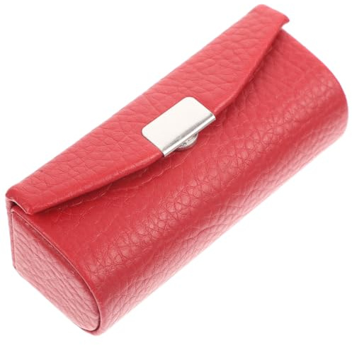 FOMIYES Lippenstiftetui Leder Mit Spiegel Rot - Tragbare Lippenstiftbox FüR Standard-Lippenstifte, Elegantes Design Mit Knopfverschluss Und Spiegel