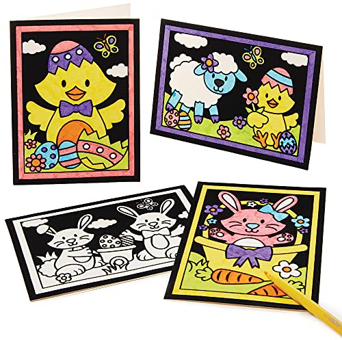 Baker Ross FX553 Oster-Ausmalbilder geflockte Kunstkarten - 10er-Pack, Osterkarten für Kinder