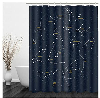Hoisy Haken Duschvorhang, Schimmelfreier Duschvorhang Konstellation Schwarz Größe 120X180CM Schnell Trocknend Polyestergewebe Badezimmerzubehör