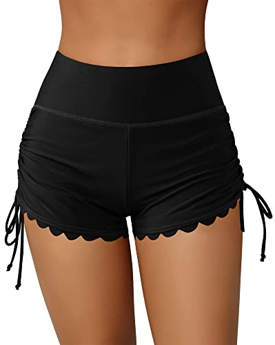 ATTRACO Women Swim Shorts High Waisted Swimsuit Shorts Swim Bottom Board Shorts Black XL