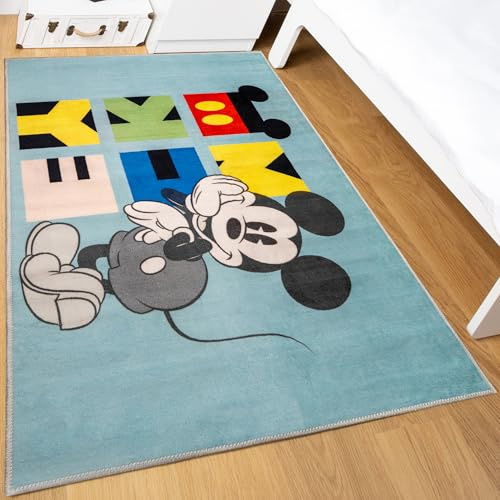 Disney Home Kinderteppich - Offiziell lizenzierter Kinderspielteppich für Kinderzimmer, Spielzimmer - rutschfeste und waschmaschinenfeste Spielmatte für Kinder, Mickey Mouse Teppich 80 x 120 cm