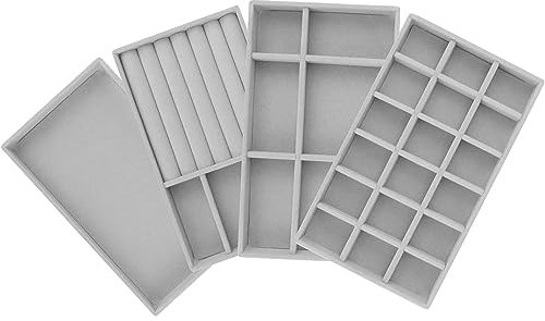 Towviy 4 Stück Schmuckaufbewahrung schublade, Schmuck Tabletts Organizer schmucktablett stapelbar schmuck organizer schublade mit 4 Putztuch Stapelbar Schmuckkästchen schmuck organizers 4 Style (Grau)