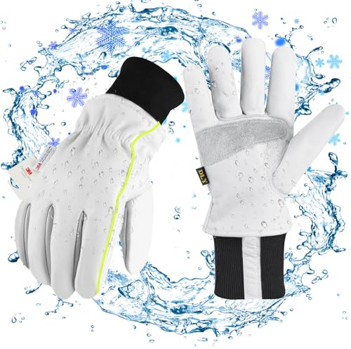 DLY Arbeitshandschuhe Winter,Leder Winter Arbeitshandschuhe,Wasserdicht Winterhandschuh,Winterarbeitshandschuhe Herren,Winddichte Thermo Arbeitshandschuhe für Fahren,Bau,Gerätebetrieb,Straßenmaschinen