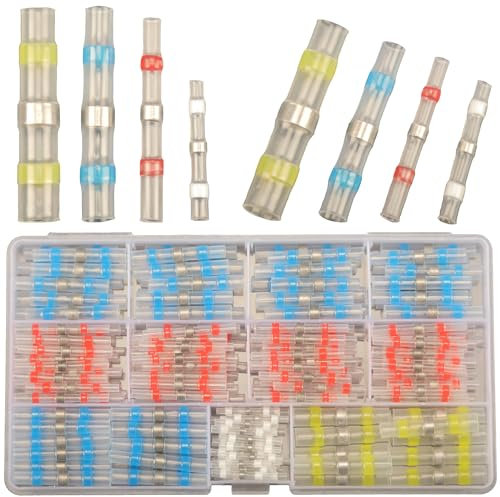 Feggizuli 200pcs Solder Seal Wire Connectors Heat Shrink Wire Connectors, Waterproof Solder Seal Heat Shrink Wire Terminal Connectors Kit Marine Grade Heat Shrink Connectors Butt Splice Connectors