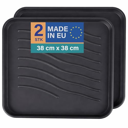 Bestlivings Schuhabtropfschale 2er-Pack, 38x38 cm, Schwarz, wasserdicht | Kompaktes Format, hoher Rand, robuste Schuhwanne aus Kunststoff, leicht abspülbar, Universalablage für Haus, Tier & Garten