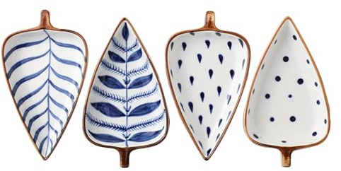 Soulnioi Dip-Schüssel-Set, Keramik-Blattform, Pinch-Schüssel, japanischer Stil, Mini-Dessert-Snack-Servierschale, dekoratives Tablett, 4 Stück