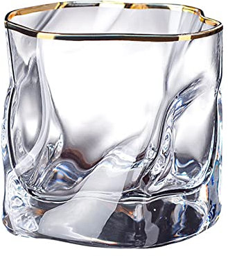Mokylor 1/2 vasos de whisky irregulares, 10 onzas de fondo grueso, cristalería antigua para beber roca, vasos de cóctel modernos y coloridos para ron, taza de jugo Bourbo (transparente)