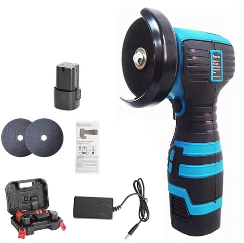 Mini Winkelschleifer 600W - Mit Batterien, Schnelles Ladegerät, 2 Trennscheiben - Professional Akku-Winkelschleifer für Polieren, Schleifen und Schneiden (Blau, 1 Akku)
