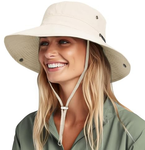 FURTALK Sun Hat for Women Men UV Protection Safari Hat Women Summer Wide Brim Packable UPF80 Hiking Fishing Cowboy Style, Beige