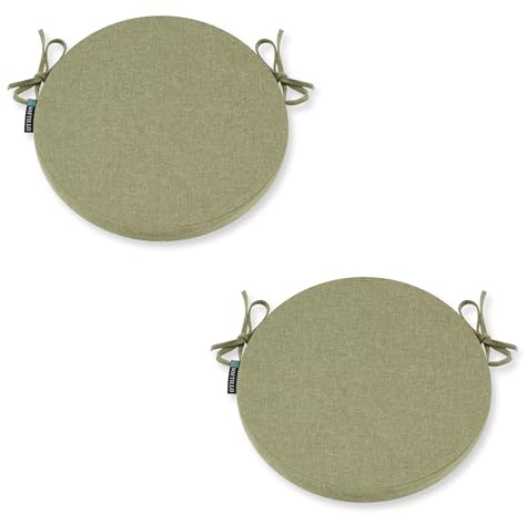Premium Round Chair Cushion – 36x5cm Thick Foam Padding with Removable Cover and Secure Ties – Comfortable & Durable Seat Pad Cushion for Indoor/Outdoor Home, Patio, Garden Use (Pistachio, Pack of 2)