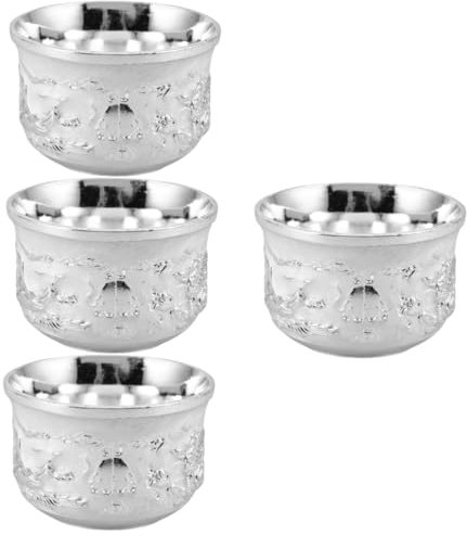 TOPBATHY 4 Piezas Copa de Vino Porcelana Tetera Retro Taza de té Retro Taza de té de patrón Antiguo Taza de Bebida Tetera Antigua Taza de té de Metal Tetera de Metal Aleación de Zinc Silver