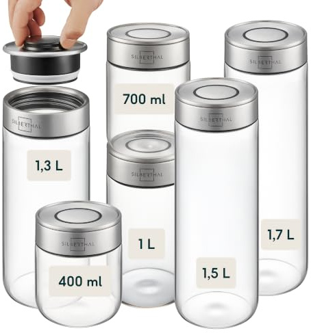 SILBERTHAL Vorratsglas mit Deckel 6er Set Mix | Vorratsdosen mottensicher für luftdichte & auslaufsichere Aufbewahrung in der Küche