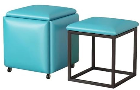 Cubo in pelle 5 in 1 con ruote girevoli impilabili per divano, sedia, sgabello, poggiapiedi, per dormitorio e camera da letto (blu)
