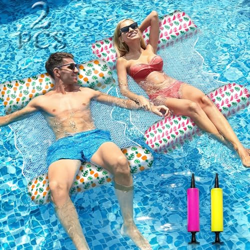 ITMNMNL Wasserhängematte 2 Stück Wasser Hängematte,Luftmatratze Pool,4 in 1 Pool Hängematte,Wasserhängematte Erwachsene für Sessel Matratzen Sitz Schwimmatte,Wasserhängematte mit Netz,mit Luftpumpe