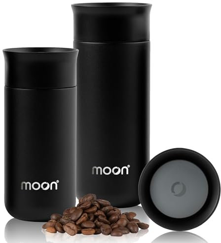 Moon 360° Insulated Travel Mugs, Leak Proof Reusable Coffee Cups - Pro Version for Performance & Easy Clean - Leakproof Flask for Hot & Cold Drinks - Fits Car Cup Holders, UK Company (500ml, Black)
