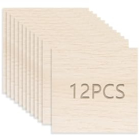 Paquete de 12 hojas de madera de balsa de 100 x 100 x 1 mm, tablero de madera de balsa para decoración del hogar, artes, proyectos de manualidades, modelo de carpintería, pintura y grabado (100 x 100