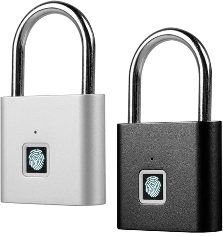 GAOUTO 2 Stück Fingerabdruck Schloss, Biometrisch, Vorhängeschloss, Smart Schloss Wasserdicht, USB-Aufladung, Klein für Gym,Büro
