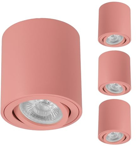 LED Deckenspots 4er Set – Schwenkbare Aufbaustrahler Rund in Rosa Matt – Deckenleuchten 230V mit GU10 Fassung aus Aluminium
