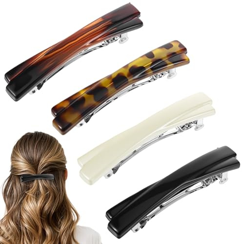 Tyqour Lot de 4 pinces à cheveux françaises pour dames, petit clip français de 6,5 cm, pince à cheveux automatique française pour cheveux fins et doux, petites pinces à cheveux vintage pour femmes et