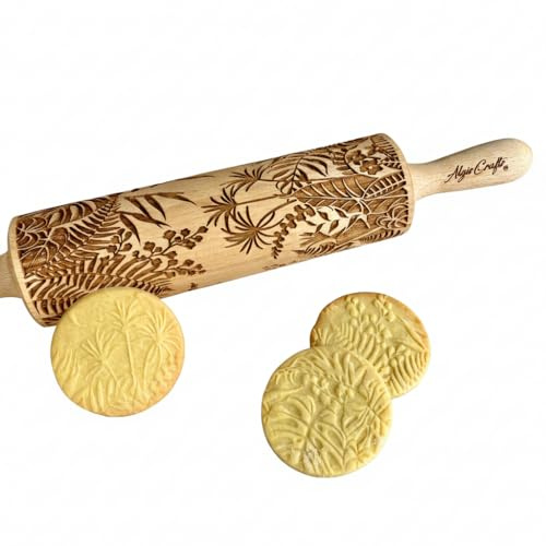 JUNGLE Rouleau a Patisserie avec Motif Bois Grave, Rouleau à Pâtisserie Decoratif, Pour DIY Faire et la Décoration de Biscuits et de la Céramique avec Embossage par Algis Crafts
