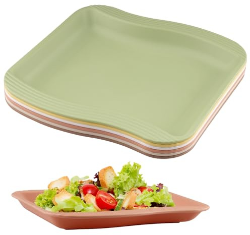 Hocadrv 6 stycken plastplattor, mattallrikar, set, mattallrikar, återanvändbara, fyrkantiga tallrikar 6 färger, diskmaskinssäkra picknicktallrikar, frukosttallrik, okrossbar tårttallrik (20 cm)