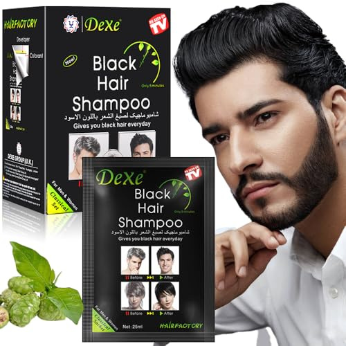 10 PCS of instant black hair dye shampoo, suitable for men and women with black hair and beards. Instant hair dye shampoo, easy to use, lasts for 30 days, natural ingredients - 250 ml (Natural Black)