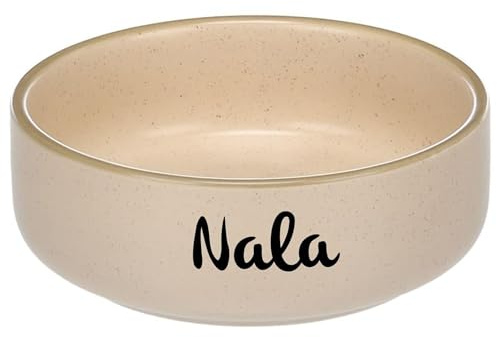 Personnalisable Bol pour Chien en céramique 1500 ML (L) Beige – Lourd & antidérapant – pour Grands Chiens – personnalisé avec prénom – Petslino