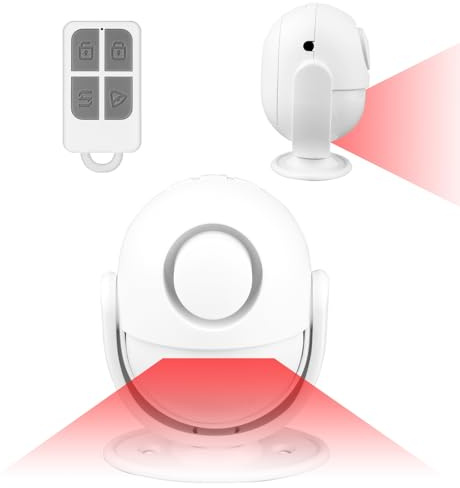 Shed Alarm with Remote, 120dB Motion Sensor Alarm with Siren and Infrared Detector, Rotating Burglar Alarm System for Shed, Garage, Van, Shop, Home Security and Care Use